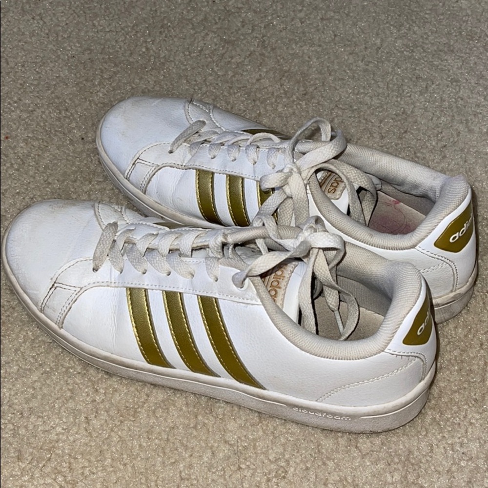 White and Gold Adidas Sneakers